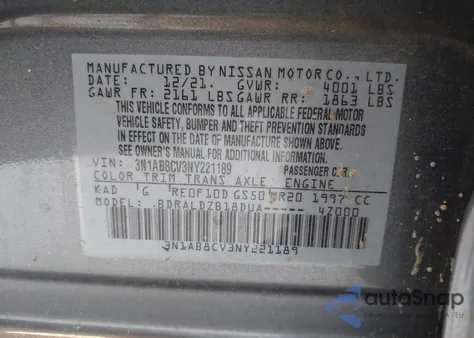 2022 Nissan Sentra Sv Xtronic Cvt from USA, damaged, VIN 3N1AB8CV3NY221189